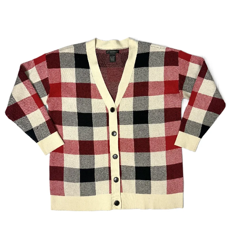 Online Only Sweater Cardigan By Preswick & Moore In Checkered Pattern, Size: L