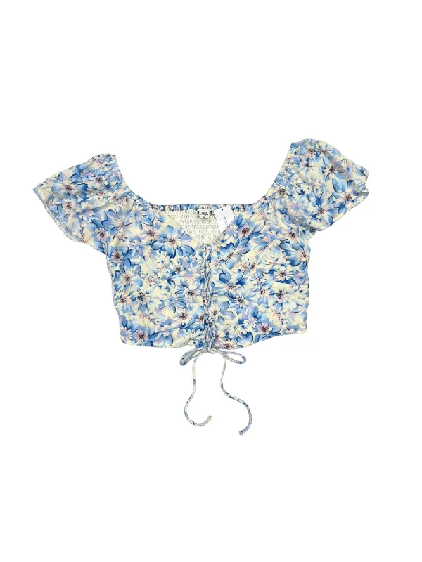 Don't Wait Top Short Sleeve By American Eagle In Blue & Cream, Size: S