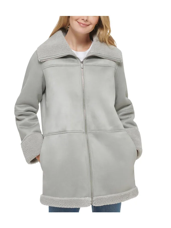 Special Savings Womens Faux Shearling Trim Heavy Walker Coat