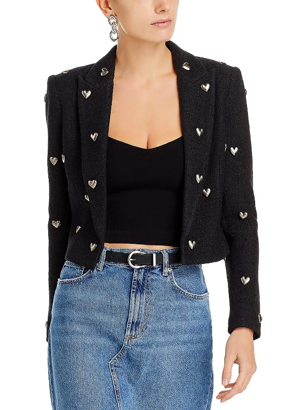 Exclusive Savings Womens Metallic Hearts Casual Open-Front Blazer