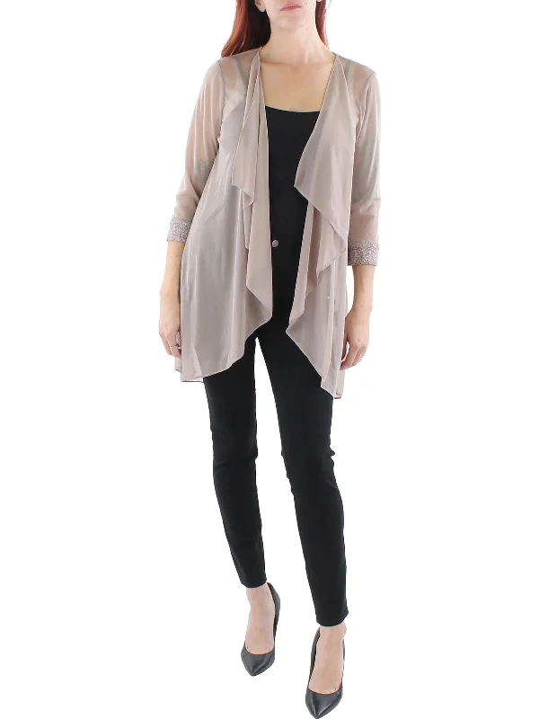 Weekend Deal Womens Open Front Lace Trim Duster Blazer