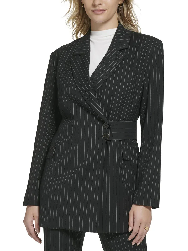Super Bargain Womens Pinstripe Polyester Two-Button Blazer