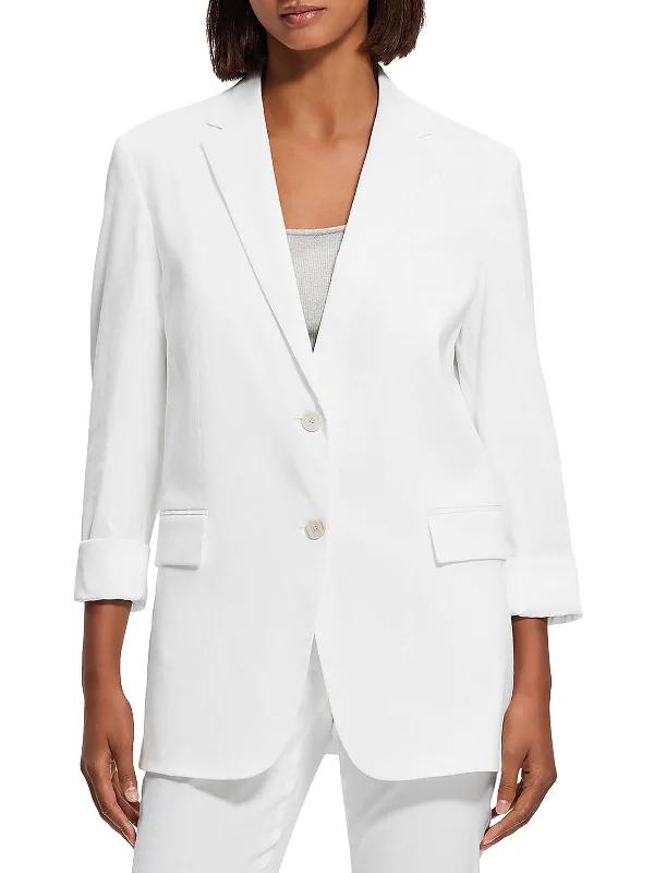 Best Bargains Womens Solid Linen Two-Button Blazer