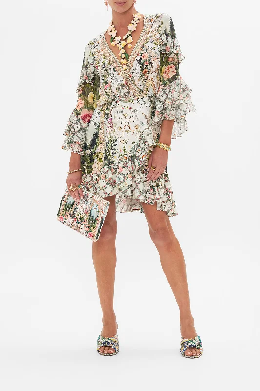 Best Seller SHORT WRAP DRESS WITH RUFFLES RENAISSANCE ROMANCE