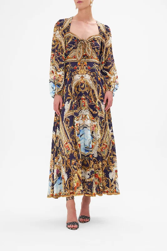 Online Only TIE FRONT MID SLEEVE DRESS VENICE VIGNETTE