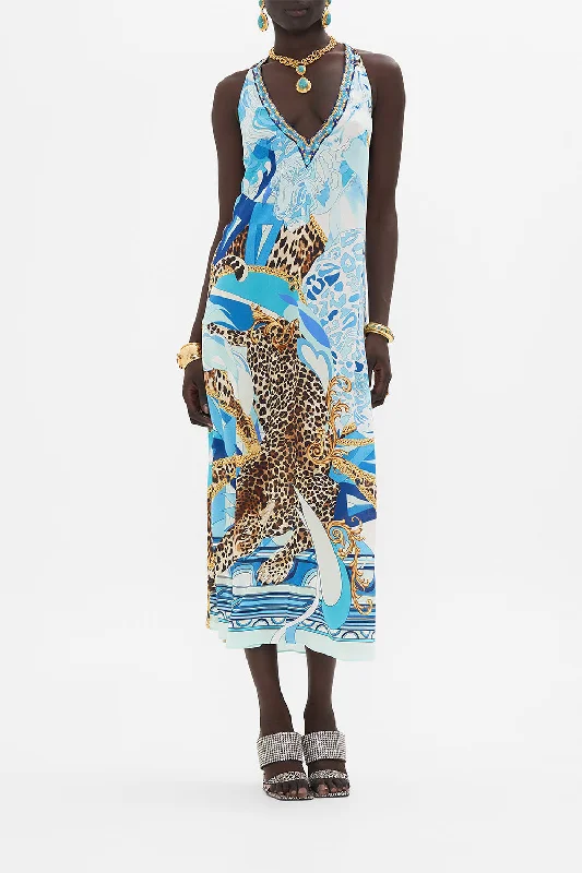 Steals and Deals RACER BACK DRESS WITH HARDWARE SKY CHEETAH