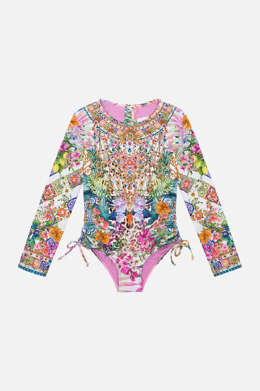 Closeout KIDS RUCHED SIDE PADDLESUIT 4-10 FLOWERS OF NEPTUNE