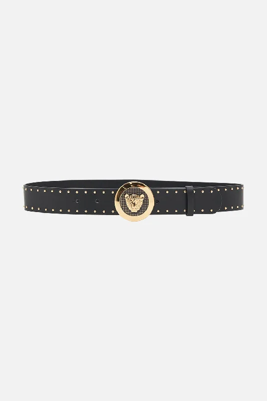 Extra Savings LEOPARD BUTTON BELT SOLID BLACK