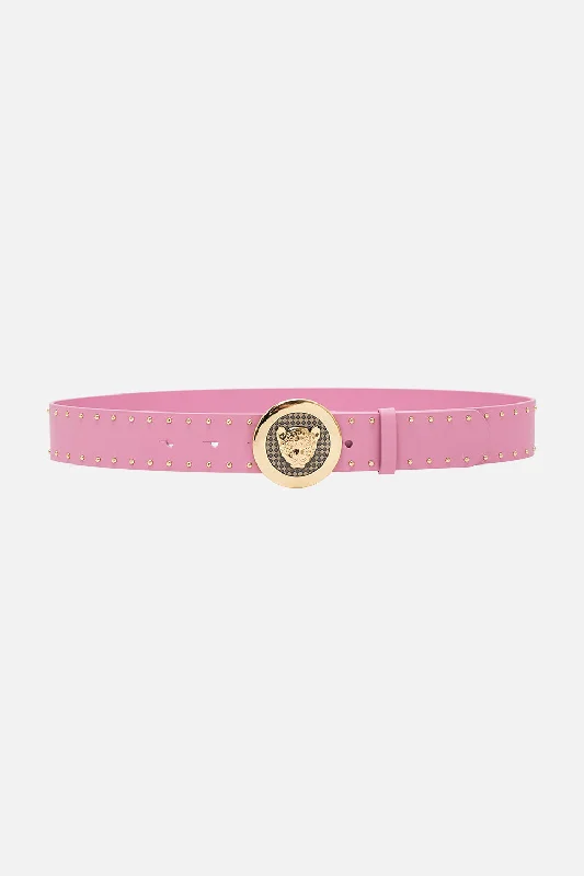 Final Clearance LEOPARD BUTTON BELT SOLID PINK