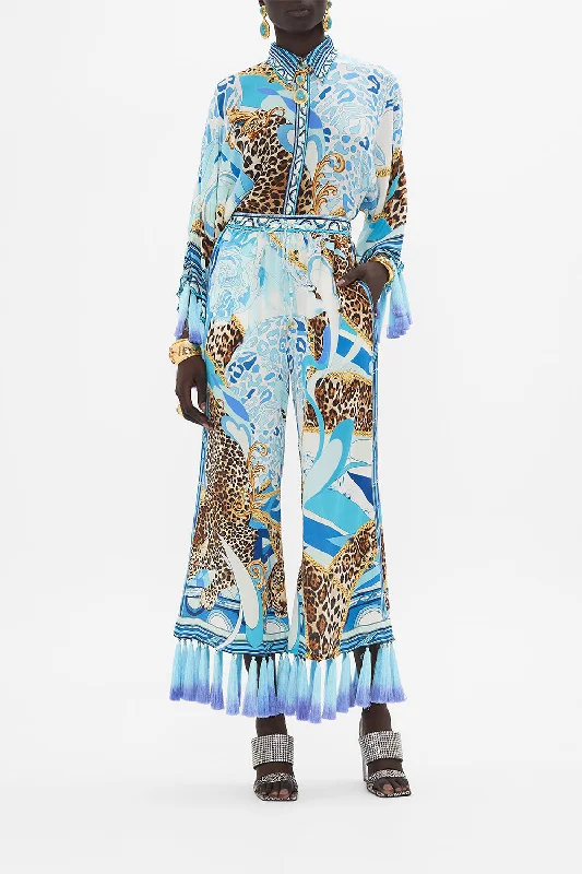Savings Bonanza CROPPED LOUNGE PANT WITH OMBRE SILK TASSELS SKY CHEETAH