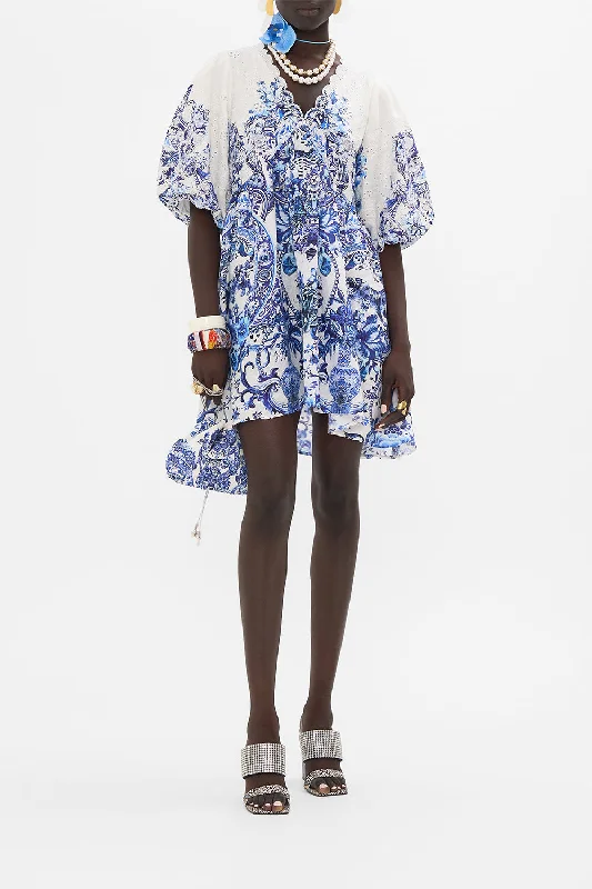 Super Sale PUFF SLEEVE SHORT DRESS WITH BRODERIE DETAIL GLAZE AND GRAZE