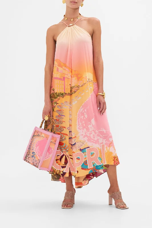 Sneak Peek Sale GATHER NECK HALTER MAXI DRESS CAPRI ME
