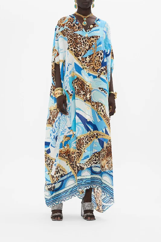 Savings Galore BUTTON THROUGH BATWING KAFTAN SKY CHEETAH