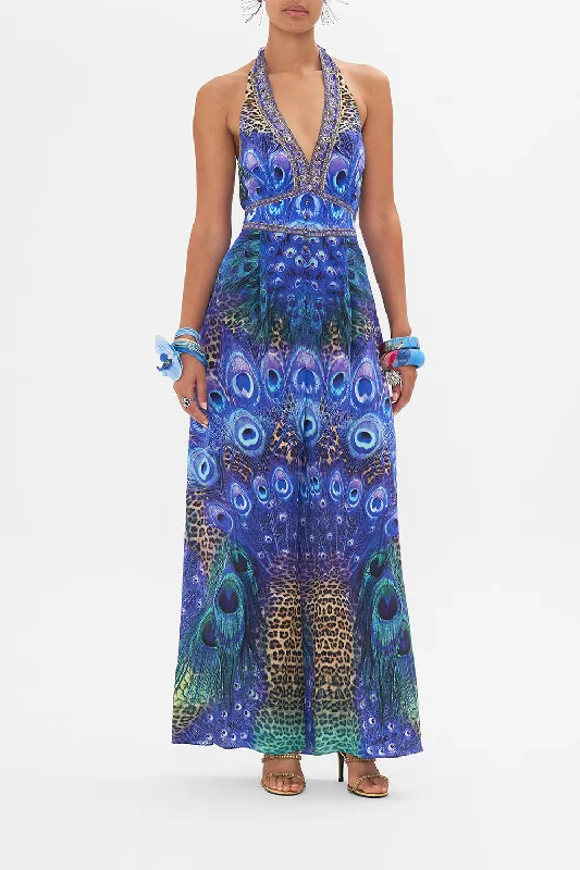 Best Bargains HALTERNECK JUMPSUIT WITH TIE NECK PEACOCK ROCK