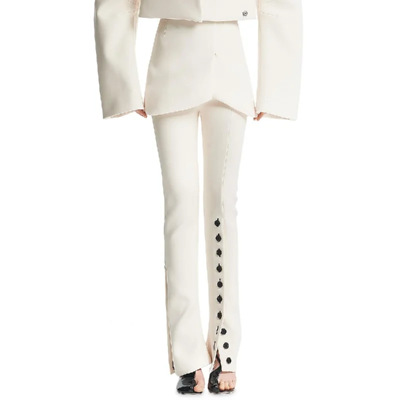 Discount Mania Basque Womens Button Trim Textured Straight Leg Pants