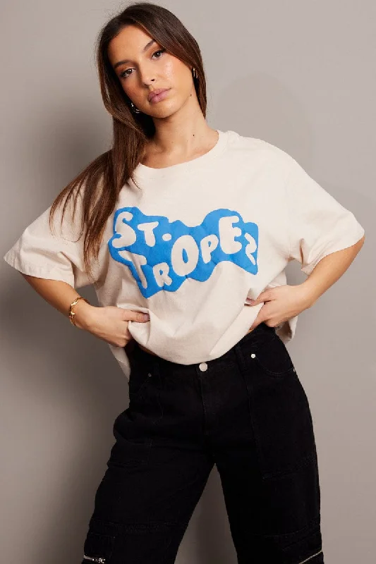 Lowest Price Beige Graphic Tee Short Sleeve