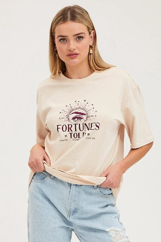 Closeout Sale Beige Long Line T Shirt Short Sleeve