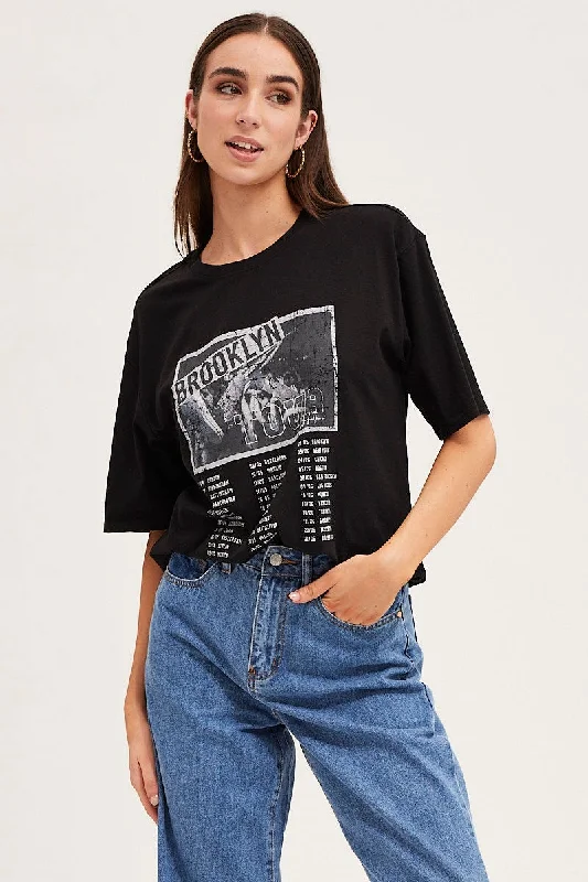 Today Only Black Crew Neck Oversized Graphic T-Shirt