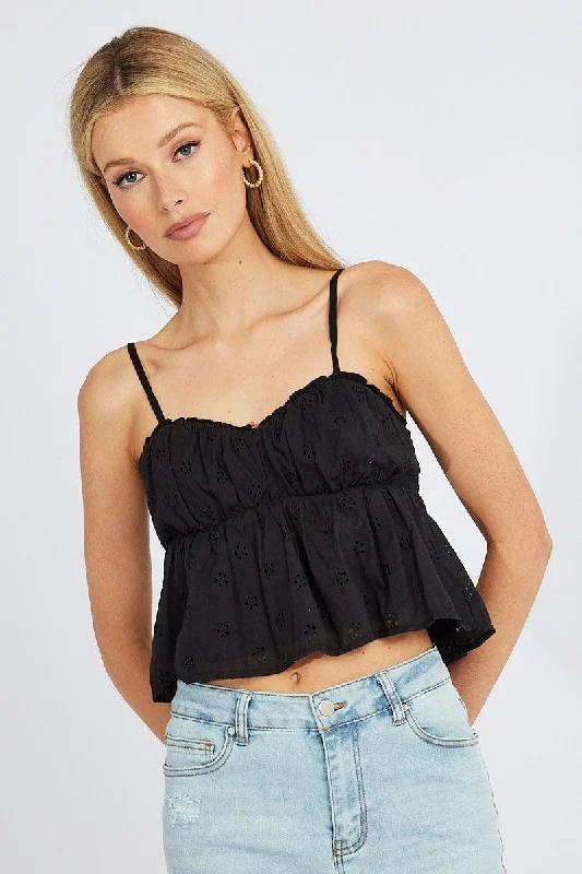 Holiday Sale Black Eyelet Cami Top