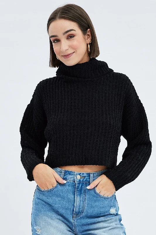Price Meltdown Black Knit Jumper Turtle Neck Chenille