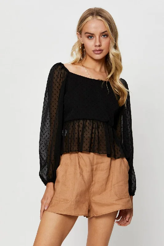 Now or Never Black Peplum Top Long Sleeve