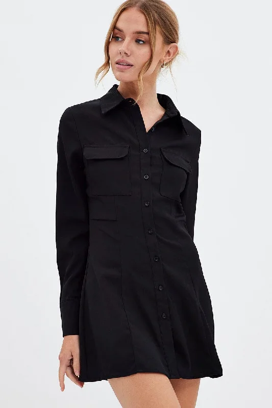Massive Deals Black Shirt Dress Long Sleeve