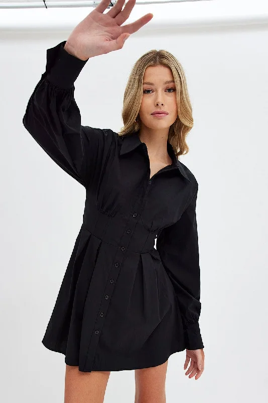 Price Buster Black Shirts Dress Long Sleeve Poplin