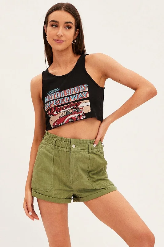 Amazing Deals Black Tank Top Vintage Race Car Crop Raw Hem