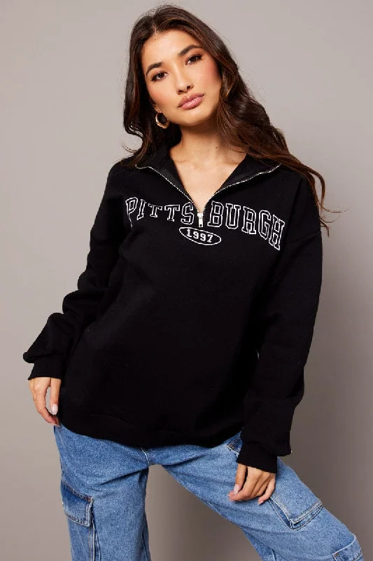Markdowns Black Zip Neck Sweater Oversized