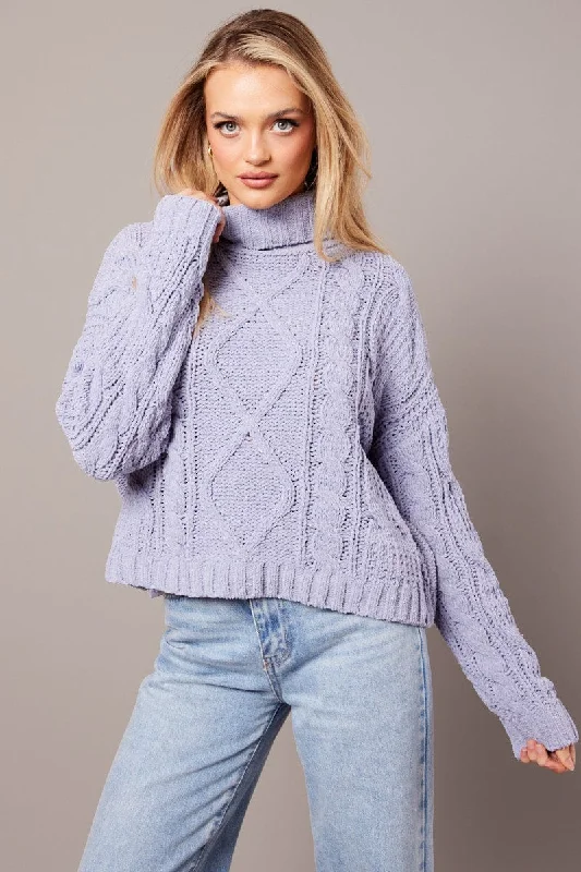 Crazy Savings Blue Cable Knit Jumper High Neck
