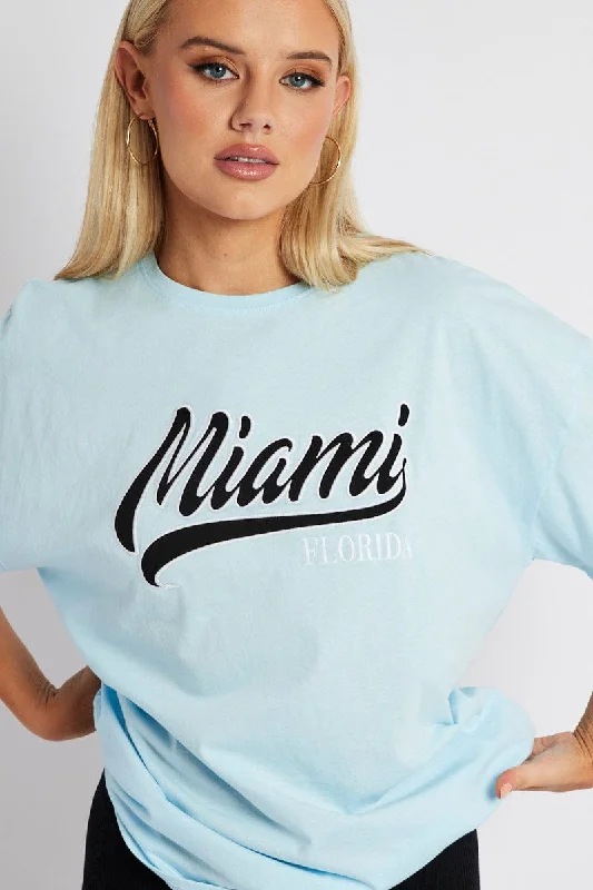 Price Buster Blue Embroidery Baby Tee Slogan Crop T-shirt