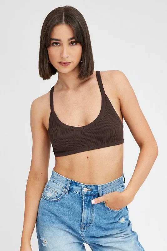 Members Only Brown Bralette V Neck Seamless