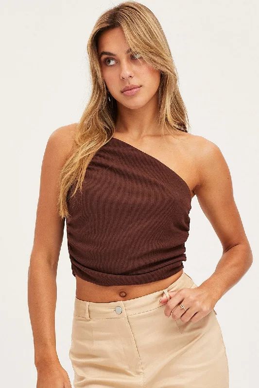 Flash Sale Brown Singlet Top One Shoulder