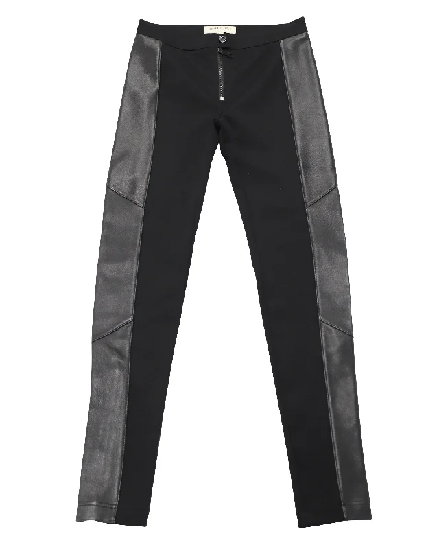 Best Seller Burberry Leather Side Panel Pants in Black Acetate