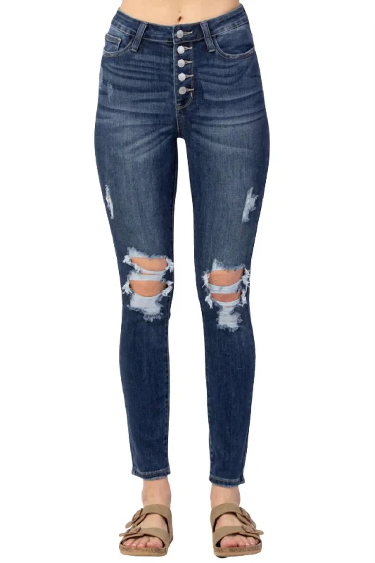 Super Savings Button Fly Skinny Jeans In Blue