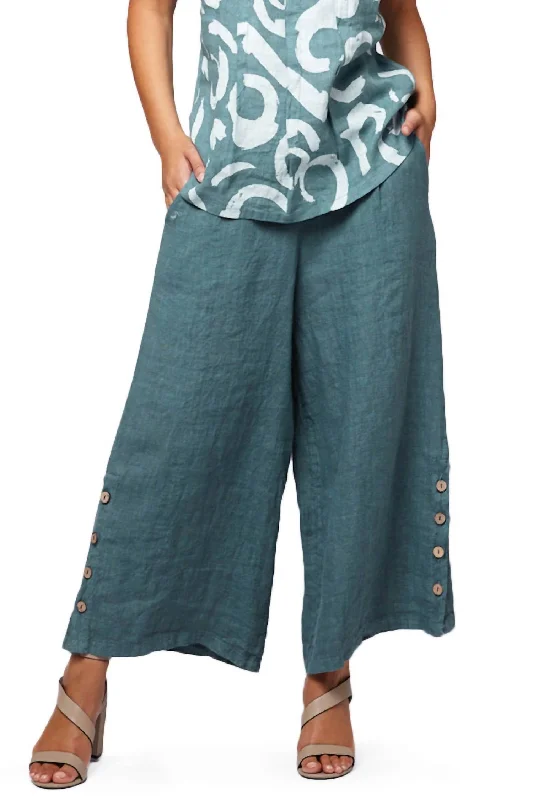 Deal Frenzy Button Wide Leg Pant In Dusty Green