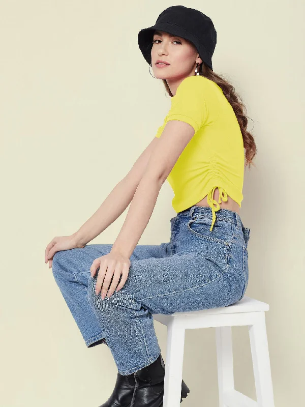 Seasonal Clearance Cotton Stretchable Side Drawstring Crop Top