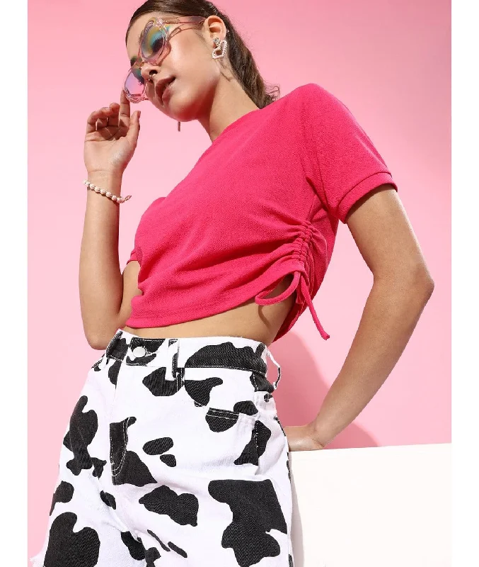 Quick Sale Cotton Stretchable Side Drawstring Crop Top