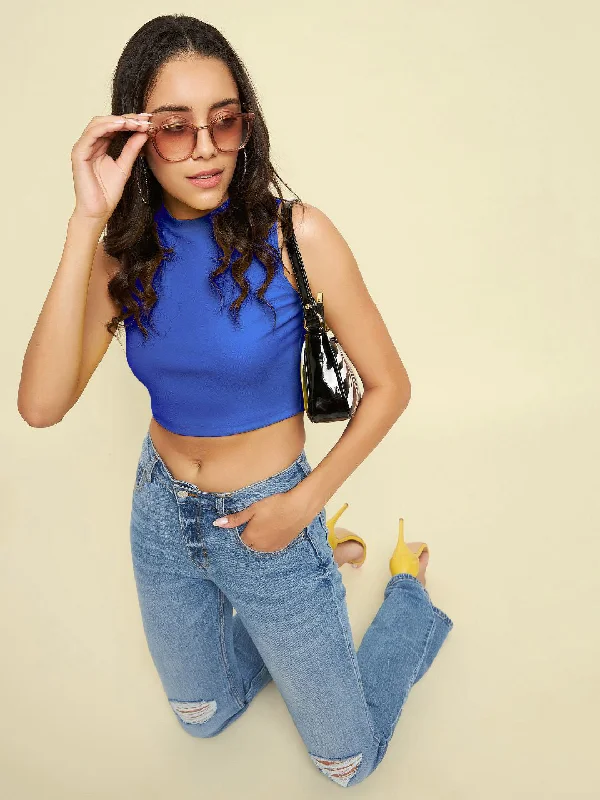 Deal Dash Cotton Stretchable High Neck Crop Top