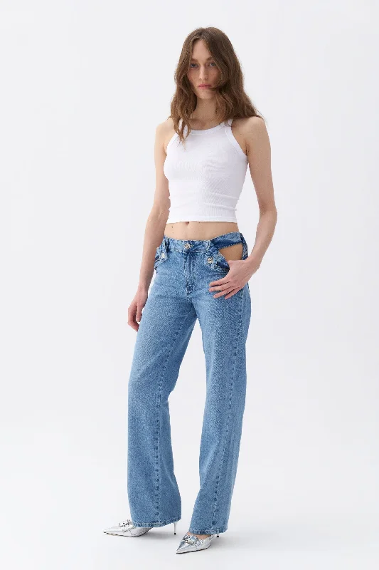 Don't Wait Cut-Out Detailed High Waist Jeans