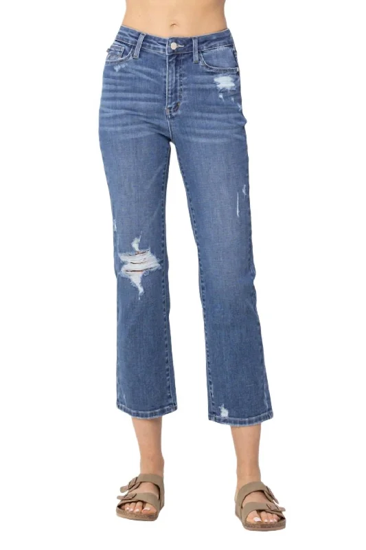 New Deals Destroy Ankle Straight In Denim Blue