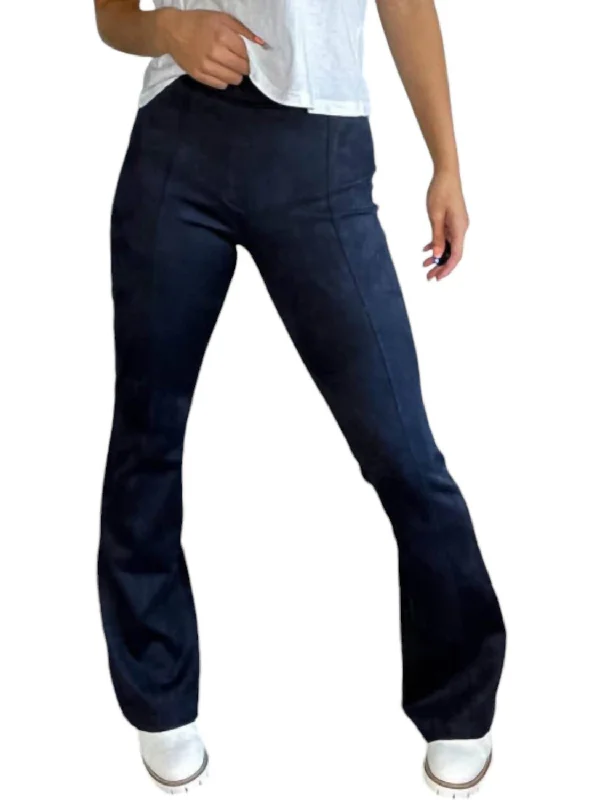 Midnight Madness Faux Suede Flare Pants In Navy