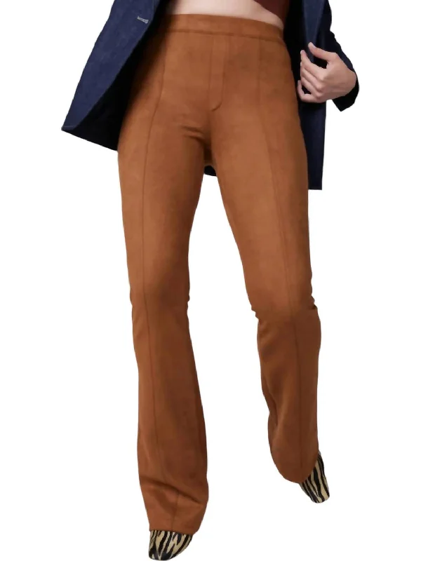 Limited Availability Faux Suede Flare Pants In Rich Caramel
