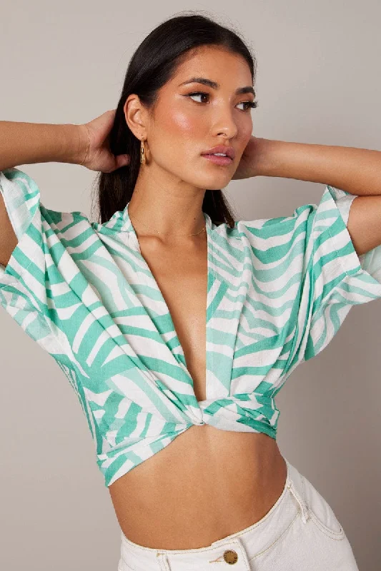 Unbeatable Prices Green Abstract Tie Up Bolero Short Sleeve