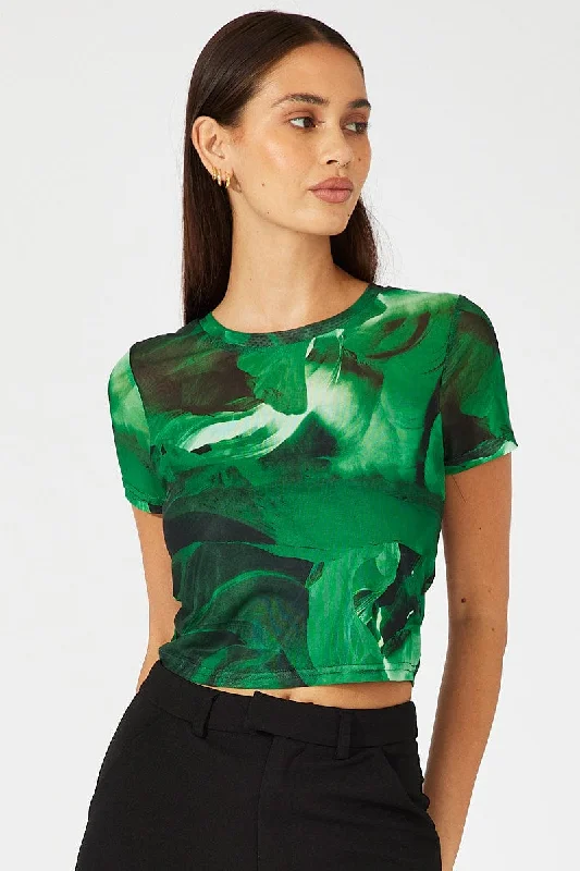 Exclusive Online Offer Green Abstract Top Short Sleeve