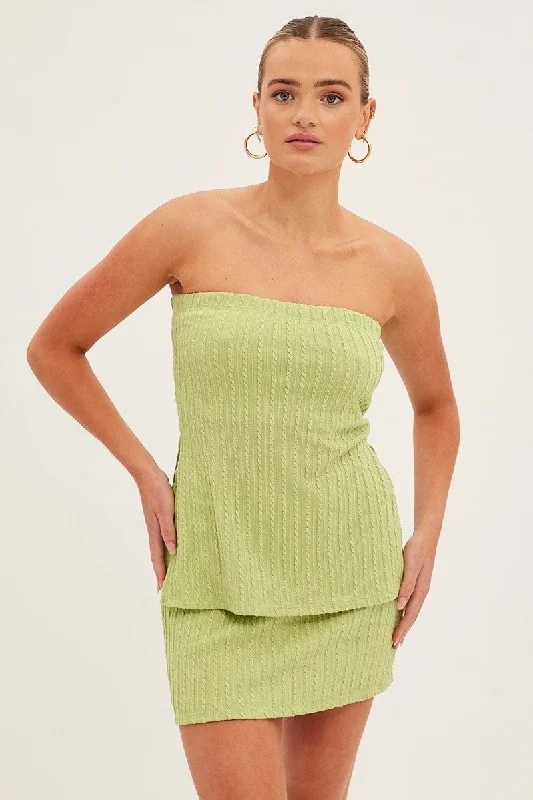 Flash Deals Green Boob Tube Bandeau Sleeveless Texture