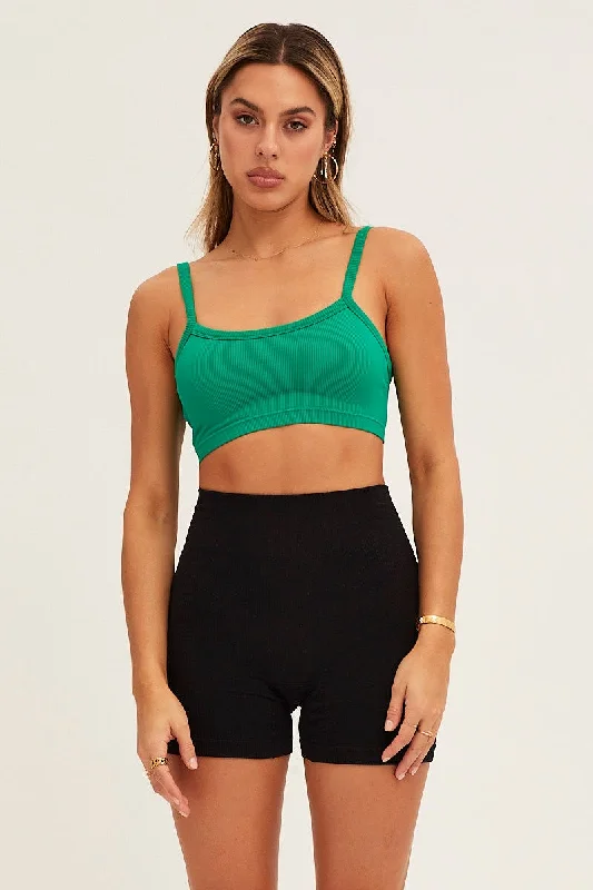 Super Sale Green Bralette Crop Round Neck Seamless