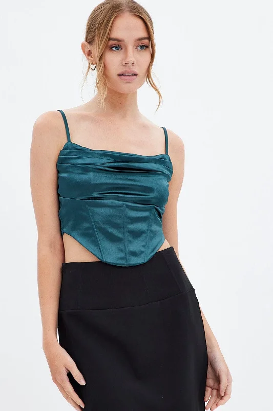 Discount Days Green Corset Top Sleeveless Cowl Neck