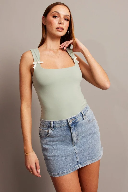 Take Advantage Green Supersoft Tank Scoop Neck Sleeveless Ribbon