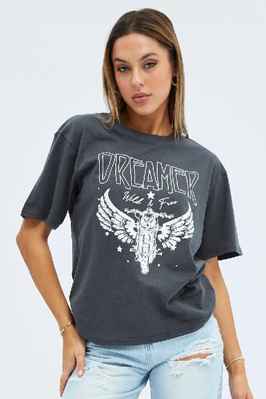 Grey Charcoal Short Sleeve Motorcycle Graphic Tee